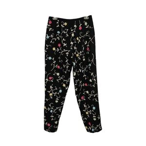 Talbots Irish Linen Black Flower Embroidered Trousers